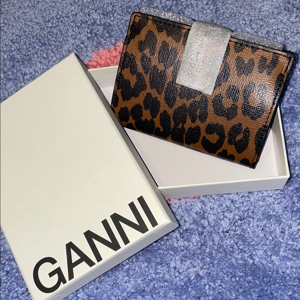 GANNI Multicolor Leopard Print Leather Mini Wallet